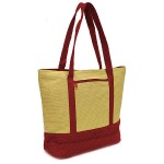 Straw Shopping Tote Bags - Paper Straw w/ Color Band Trim - Red - BG-ST400RD